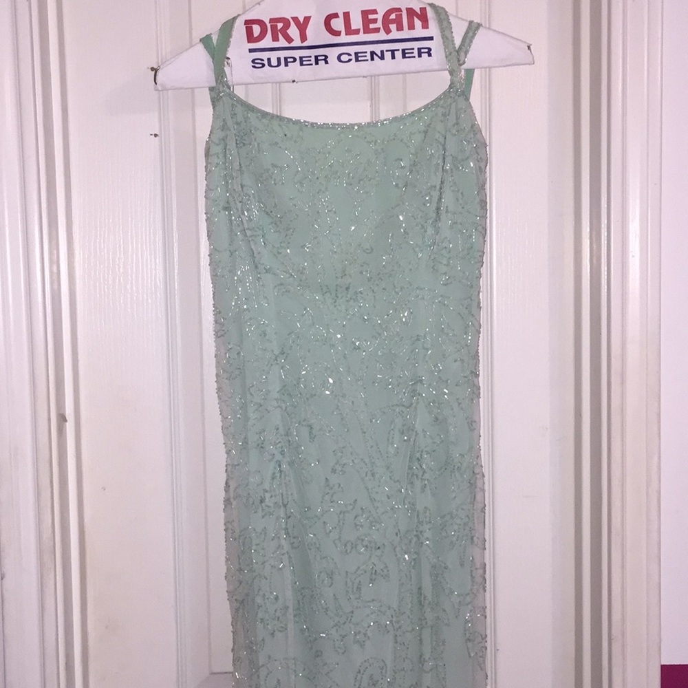Blue/green beaded formal dress